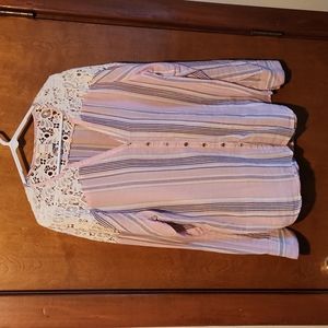 Sundance Lace Detail Striped Button down blouse